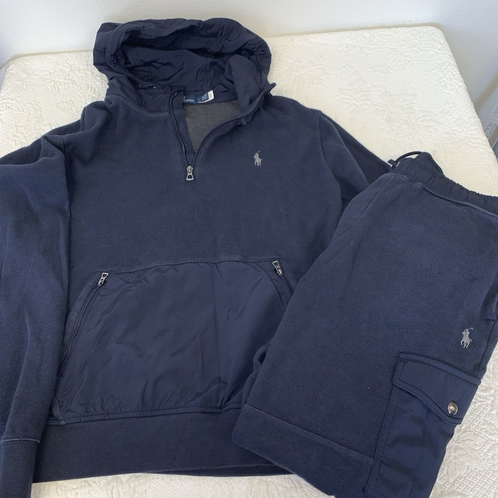 Polo Ralph Lauren Hybrid Quarter-Zip Hoodie & Cargo Jogger Tracksuit - Navy Blue